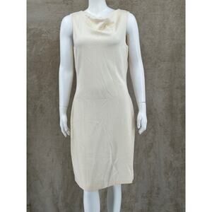 St John Collection Dress Womens 8 Cream Sleeveless Sheath Knit Wool Blend Luxury